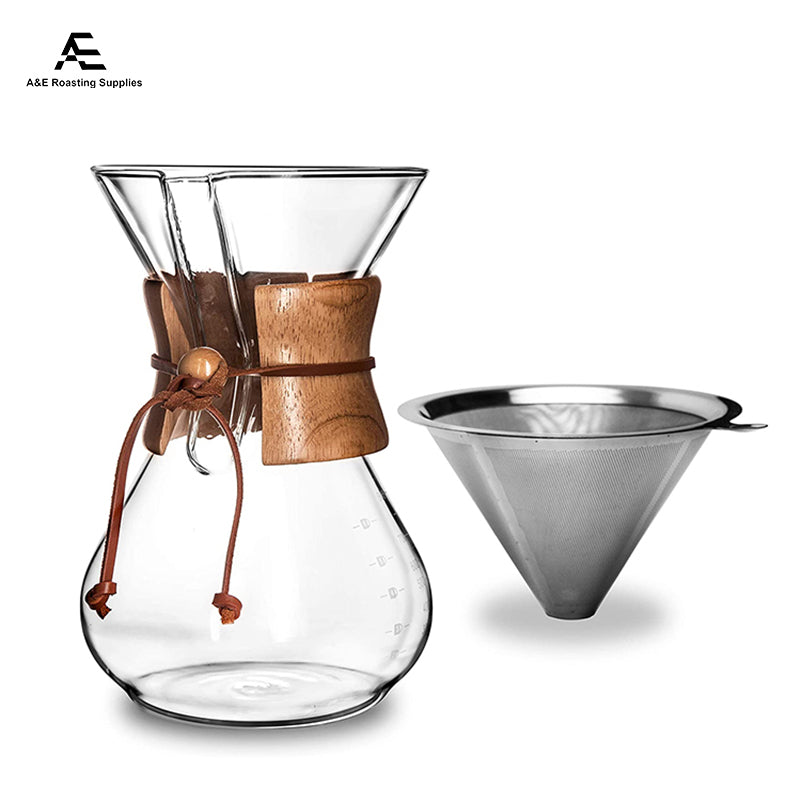 Pour Over Coffee Maker 400ml 600ml 800ml with Wood Holder